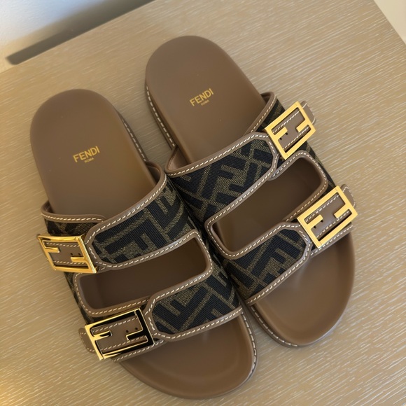 Fendi Brown and Gold Sandals with Signature Style